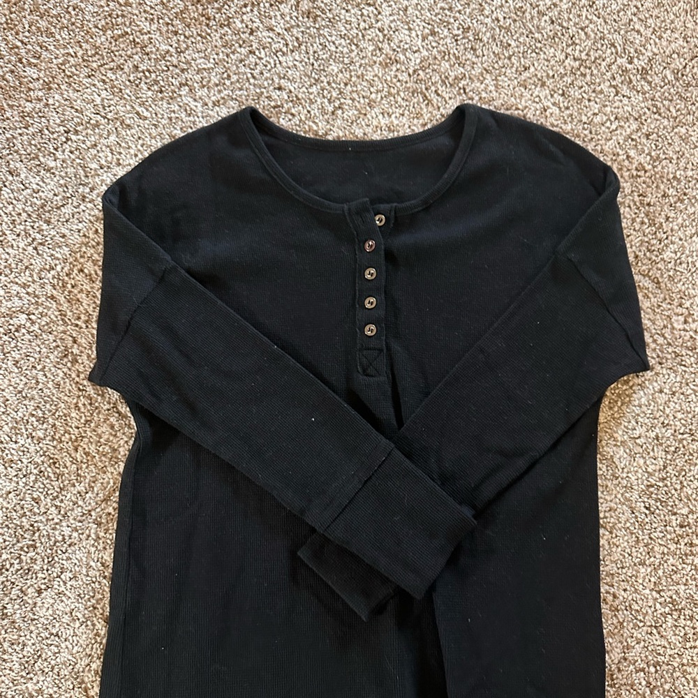 Black Long Sleeve Henley Shirt